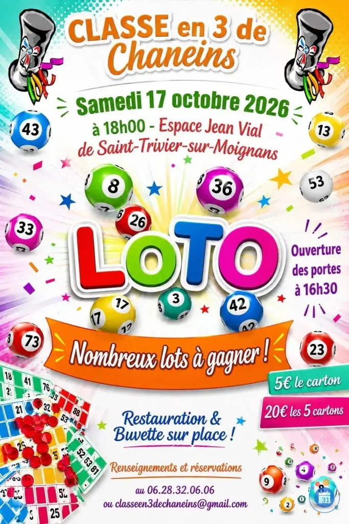 🎉 Loto – Classe en 3 de Chaneins à Saint-Trivier-sur-Moignans