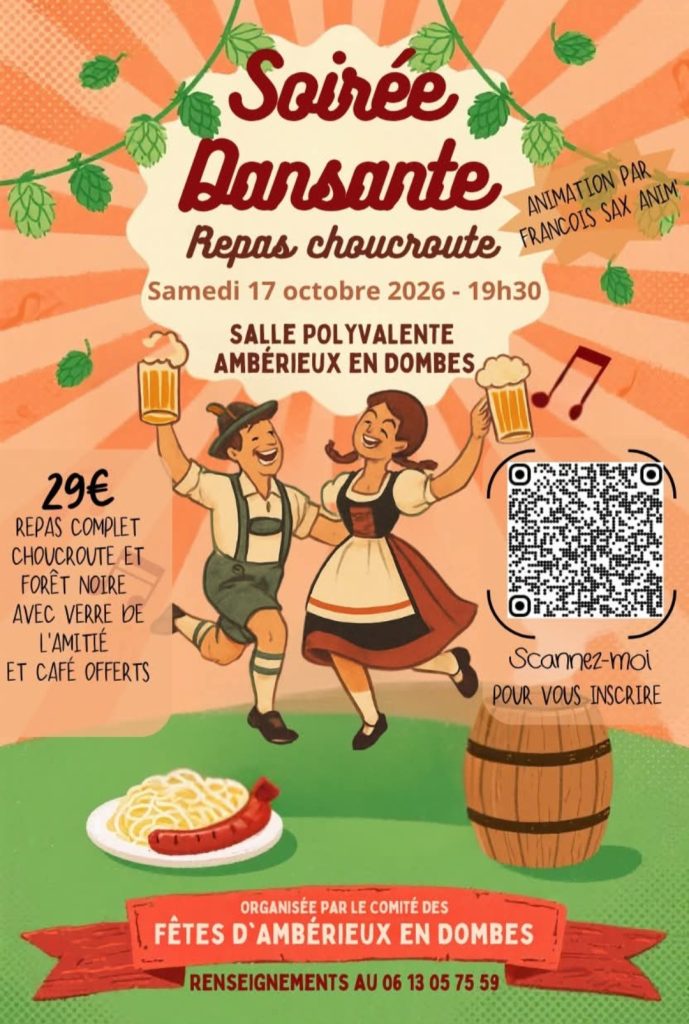 Soirée dansante & repas choucroute.    Ambérieux-en-Dombes