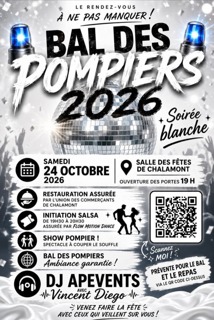 🚒 BAL DES POMPIERS 2026 – SOIRÉE BLANCHE À CHALAMONT !