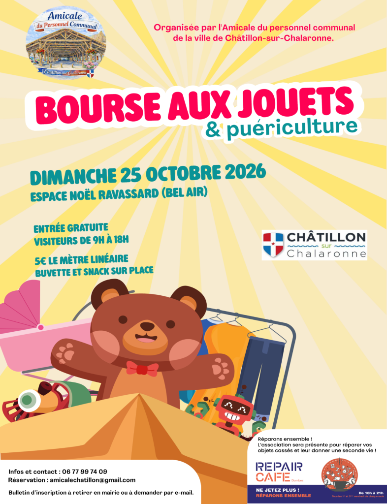 🧸 BOURSE AUX JOUETS ET À LA PUÉRICULTURE À CHÂTILLON-SUR-CHALARONNE